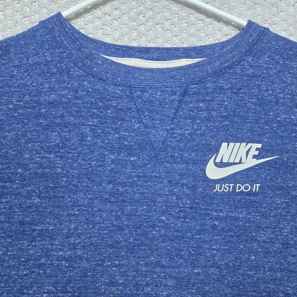 Nike Just Do It Long Sleeve Shirt Blue Heather Thermal Crewneck