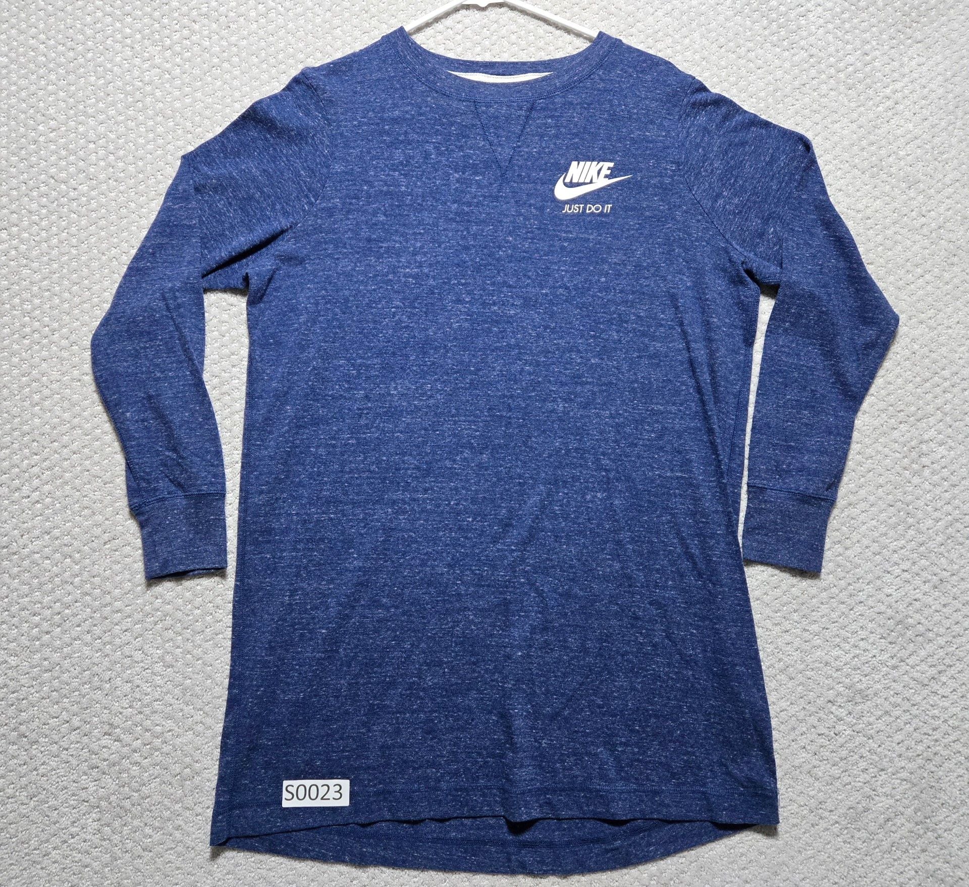 Nike Just Do It Long Sleeve Shirt Blue Heather Thermal Crewneck 3