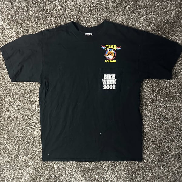 Y2K Anvil Fox Head Lounge Bike Week 2002 T-Shirt Size Large Black Pocket Tee