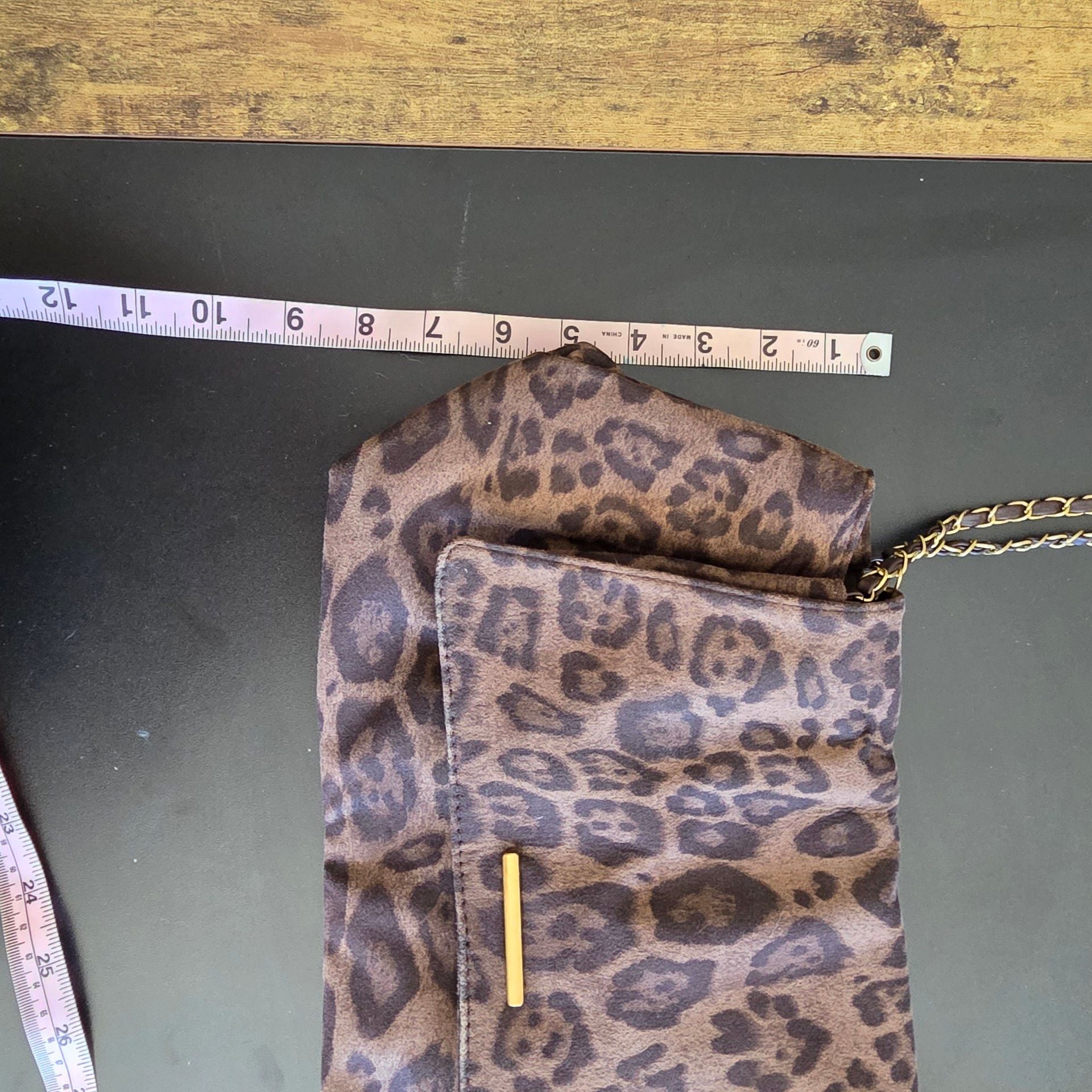Unbranded Leopard Print Shoulder Bag Faux Suede Gold Chain 6
