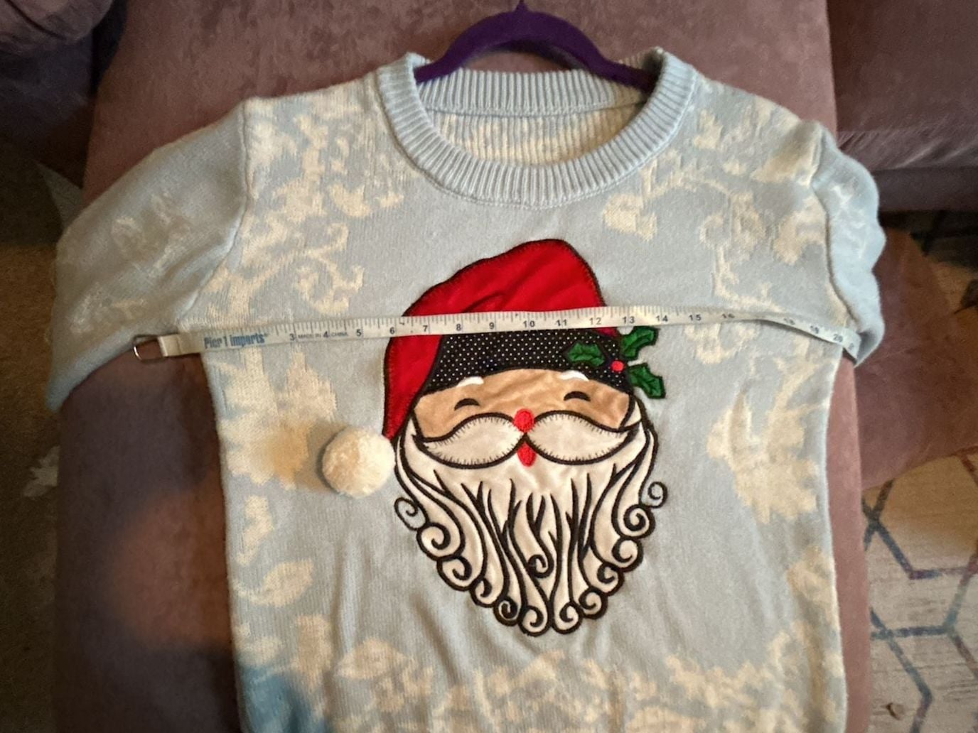 Christmas Santa Claus Reindeer Blue Knit Holiday Sweater 5