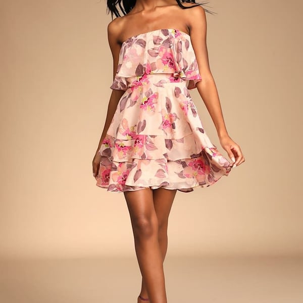 Lulus Perfect Paradise Strapless Jacquard Mini Dress Size S Pink