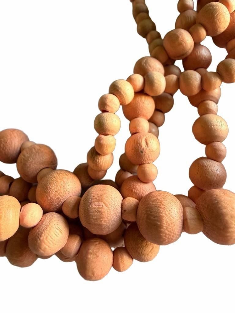 Vintage Multi Strand Wood Bead Necklace Peach Statement 5