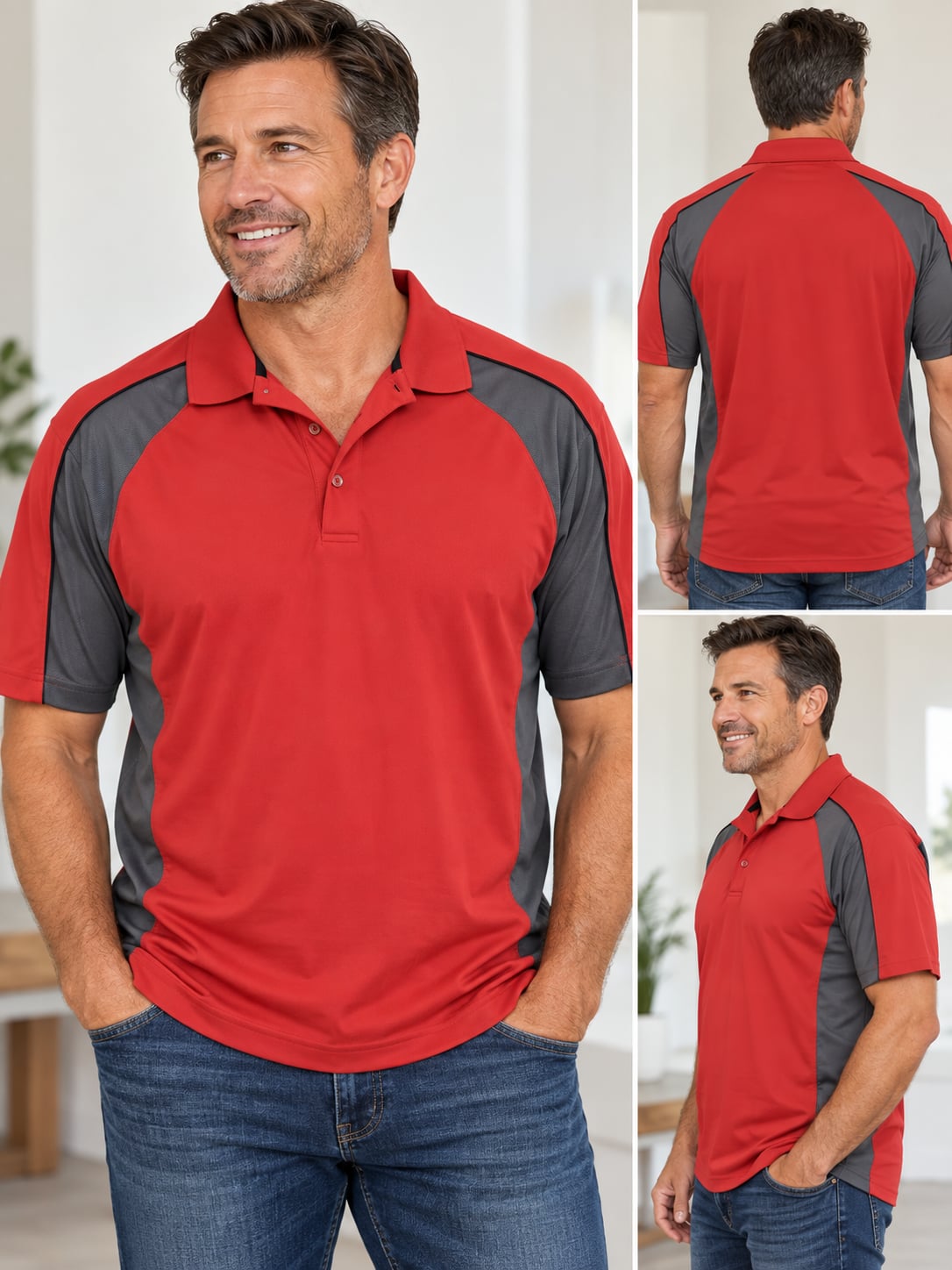 Grand Slam Polo Shirt XL Red Gray Airflow Performance Golf Athletic Men 2