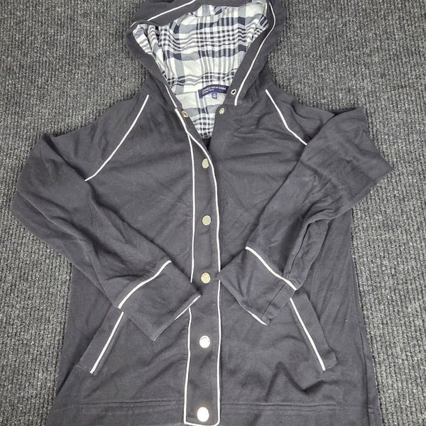 Jones New York Signature Size M Black Plaid Lined Hoodie Jacket