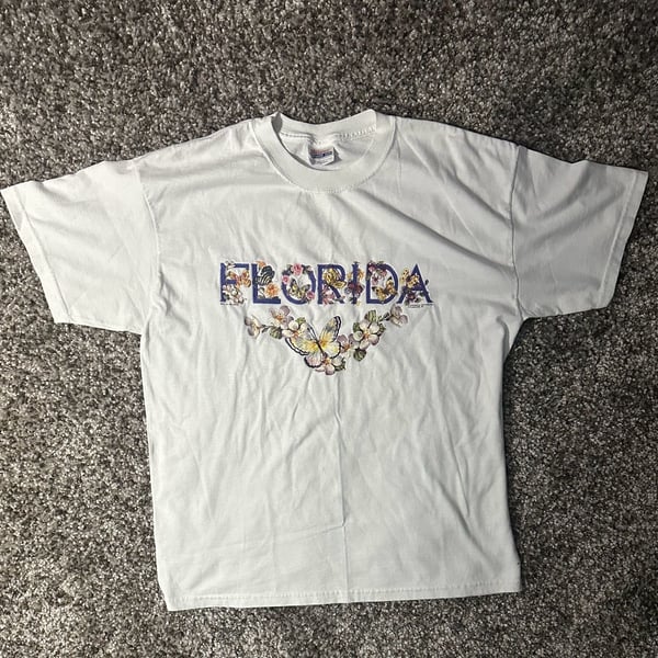 Y2K Hanes Florida Butterflies Floral T-Shirt Size Large White