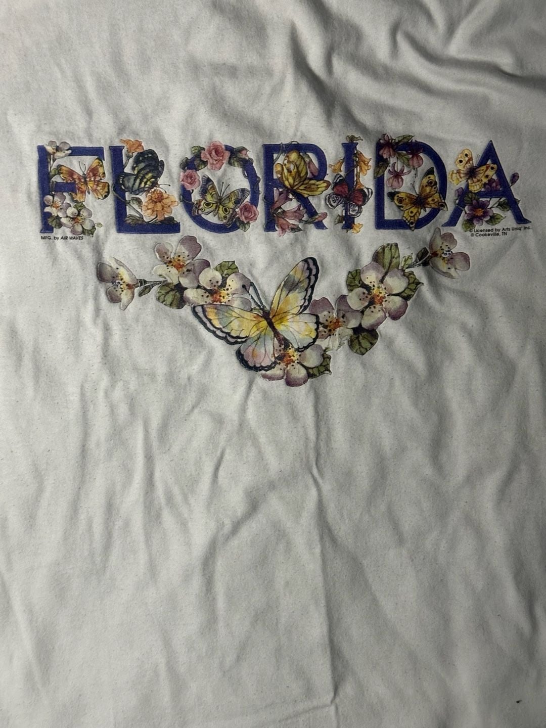Y2K Hanes Florida Butterflies Floral T-Shirt Size Large White 5