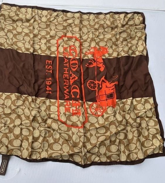 Coach Heritage Stripe Signature C Silk Square Scarf Brown Orange 1