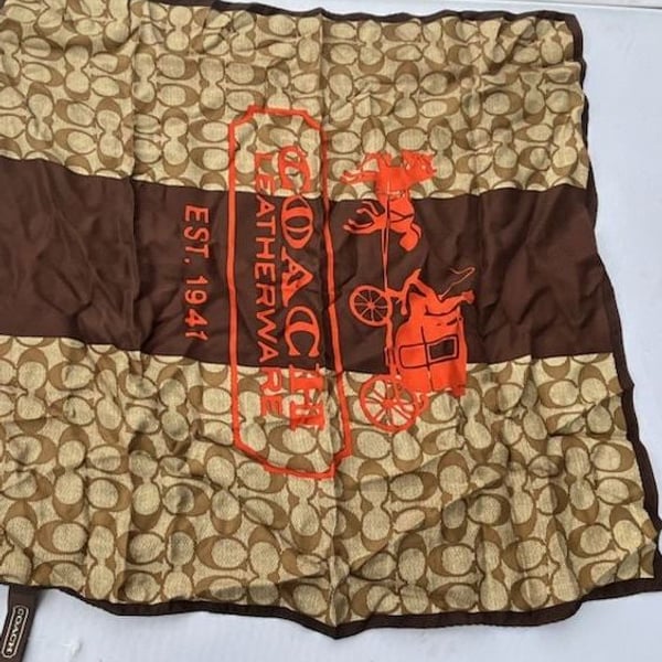 Coach Heritage Stripe Signature C Silk Square Scarf Brown Orange