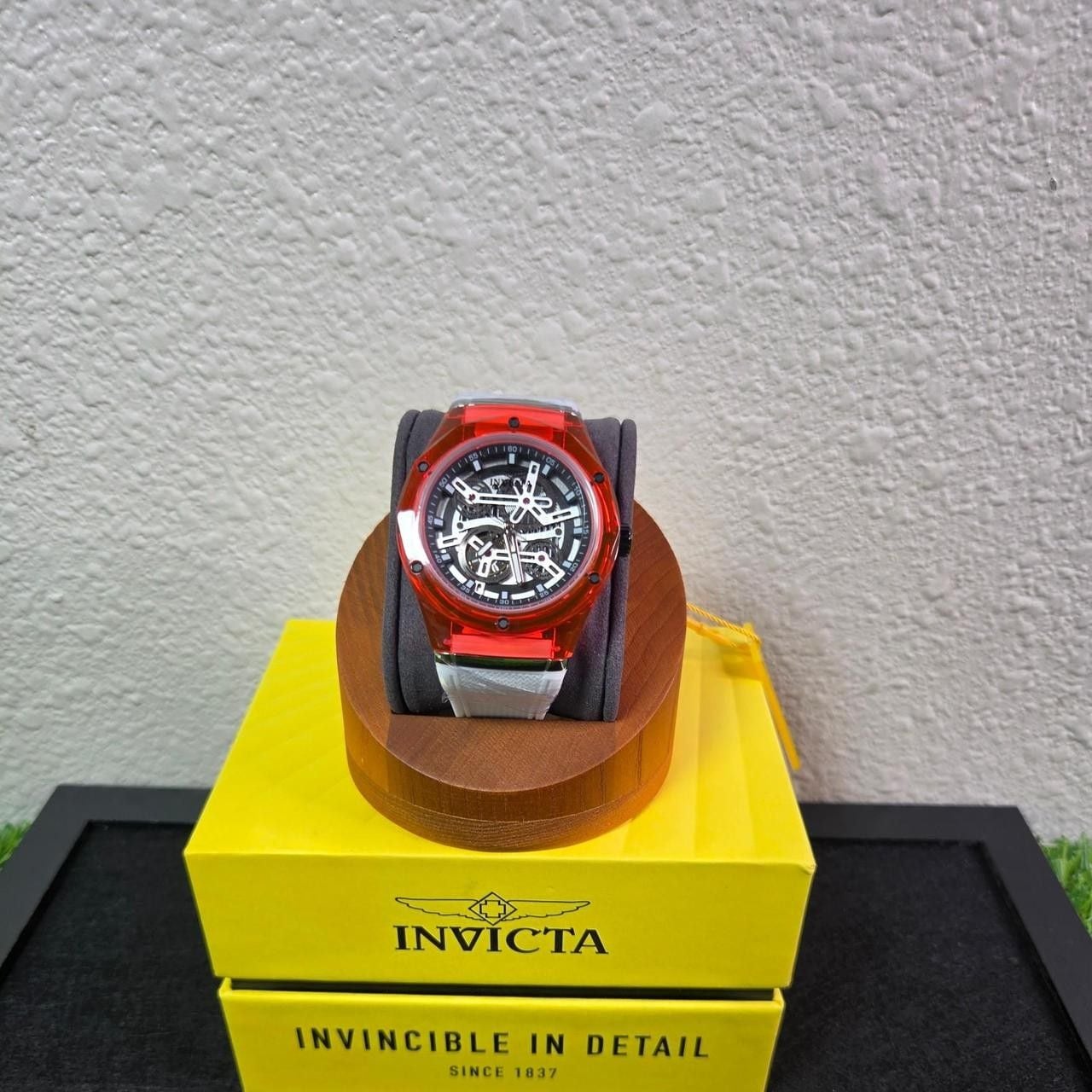 Invicta Skeleton Automatic Watch Transparent Orange Case White Strap New 3