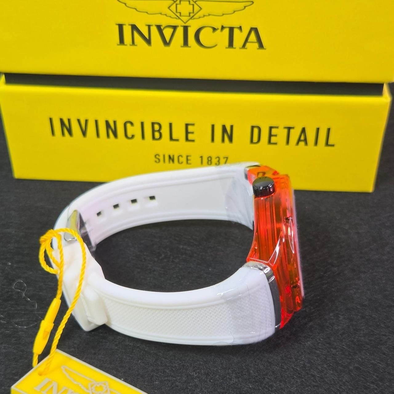 Invicta Skeleton Automatic Watch Transparent Orange Case White Strap New 4