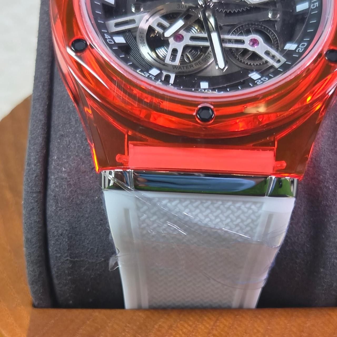 Invicta Skeleton Automatic Watch Transparent Orange Case White Strap New 7
