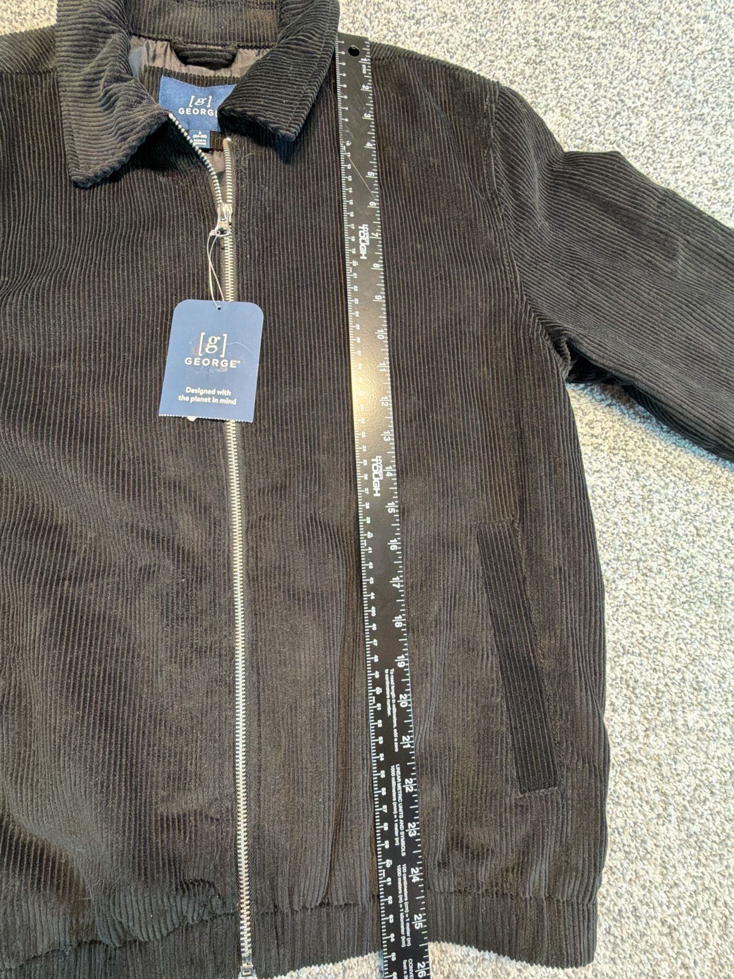 George Men’s Jacket Size S (34-36) Black Soot Corduroy. Full zip.  New! 7