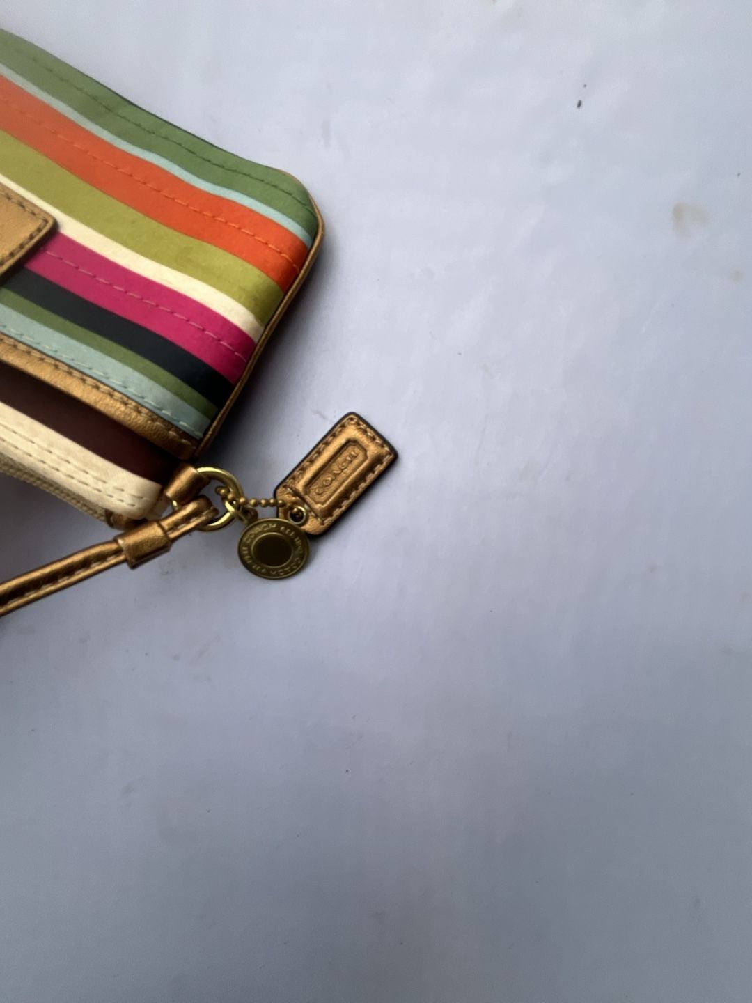 Coach Julia Legacy Stripe Satin Wristlet Multicolor Gold Leather Trim 5