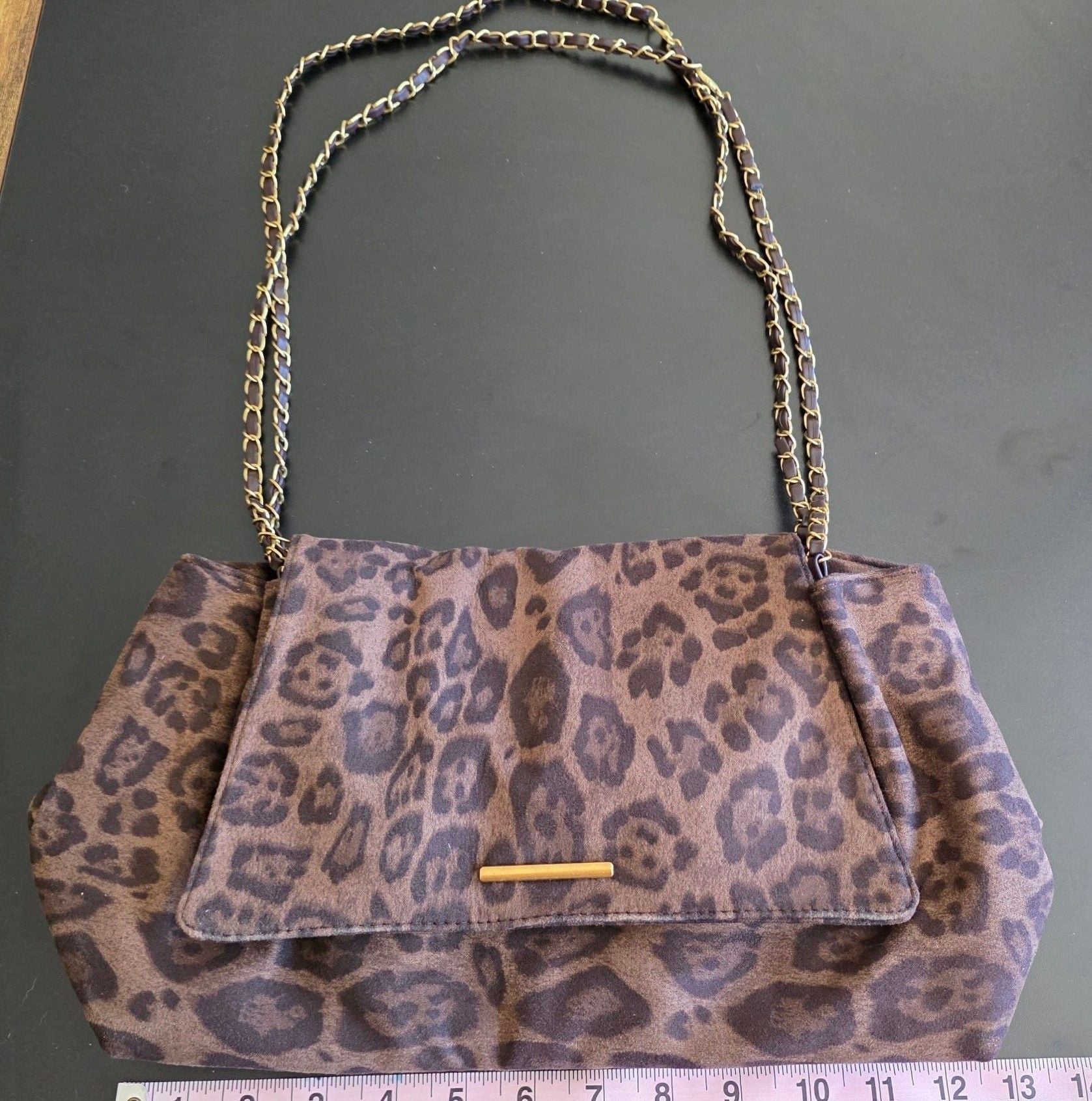 Unbranded Leopard Print Shoulder Bag Faux Suede Gold Chain 5