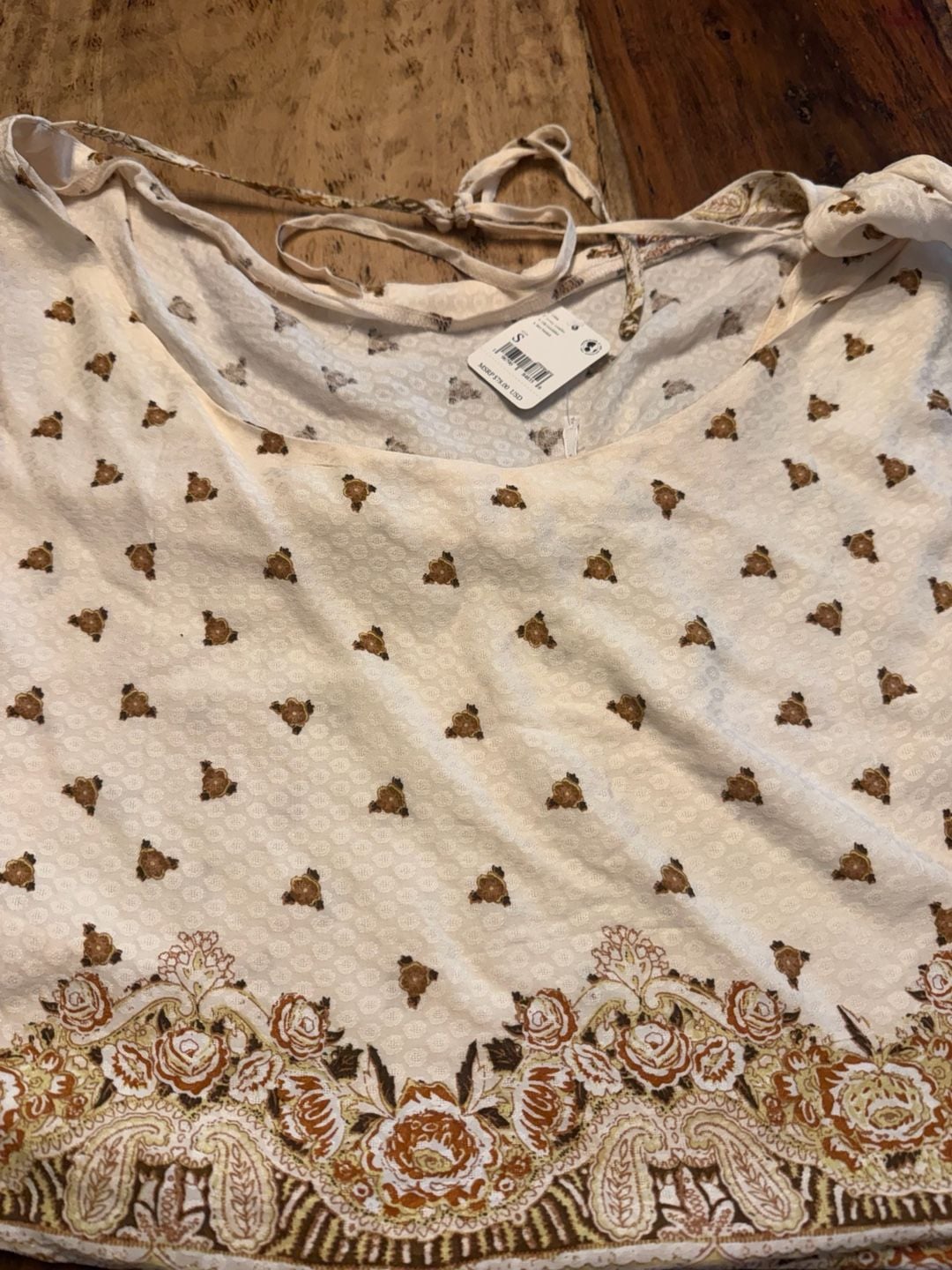 Free People Silas Print Tank Top Size S Ivory Floral Print Cowl Neck 5