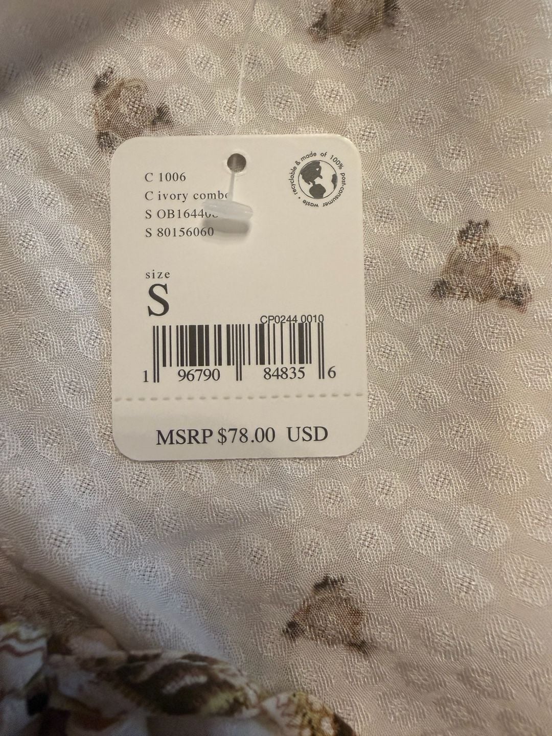 Free People Silas Print Tank Top Size S Ivory Floral Print Cowl Neck 9