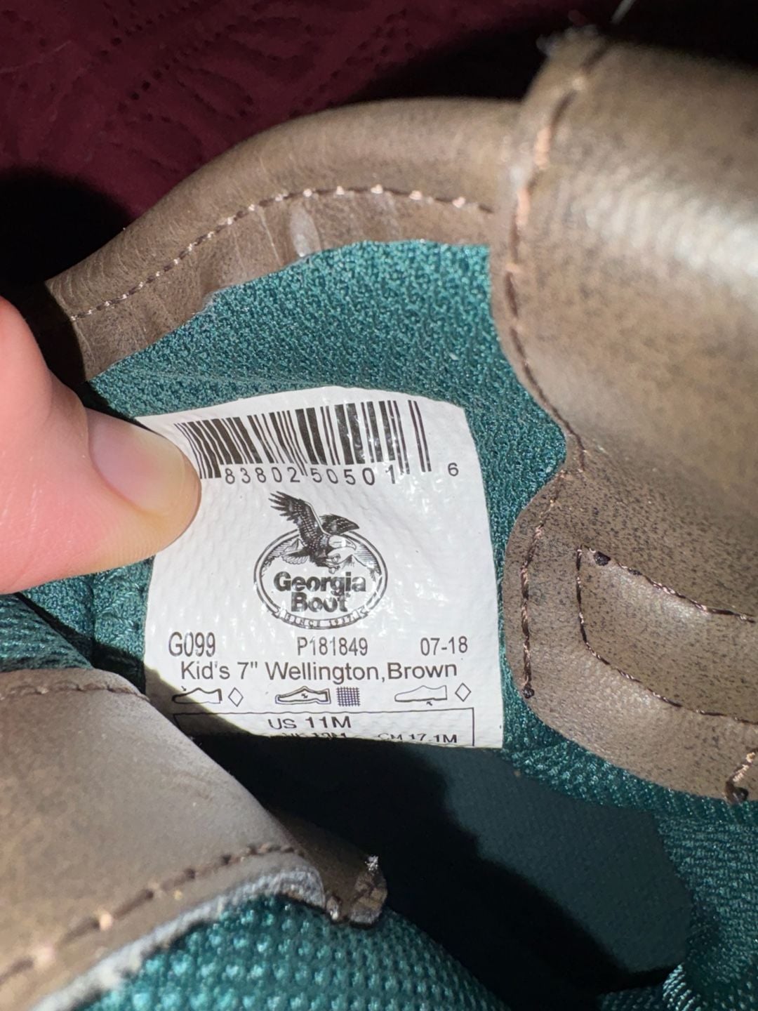 Georgia Boot Kid's 7" Wellington Size 11M Brown 7