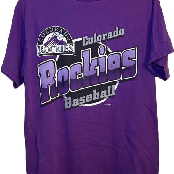 Logo 7 Colorado Rockies MLB Baseball T-Shirt Size Large Vintage 1998 Purple