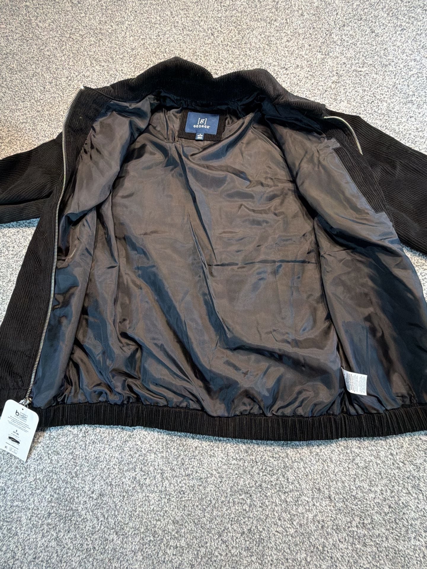 George Men’s Jacket Size S (34-36) Black Soot Corduroy. Full zip.  New! 10