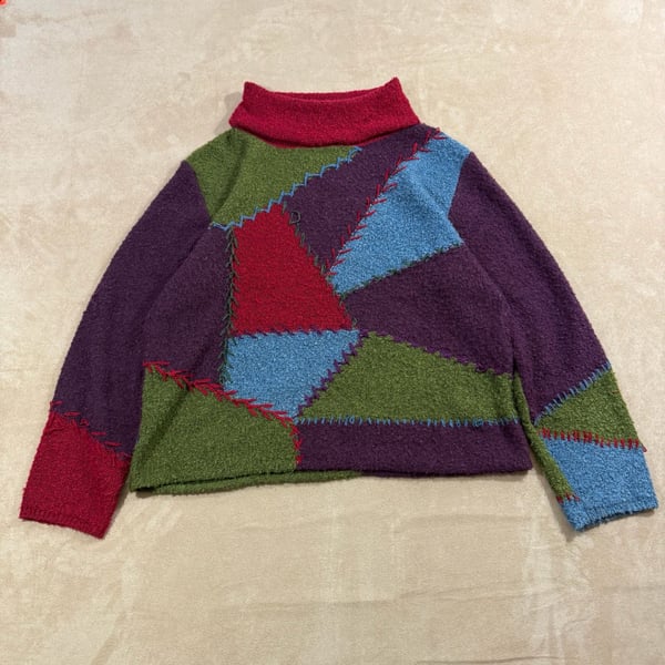 Vintage Patchwork Turtleneck Sweater M