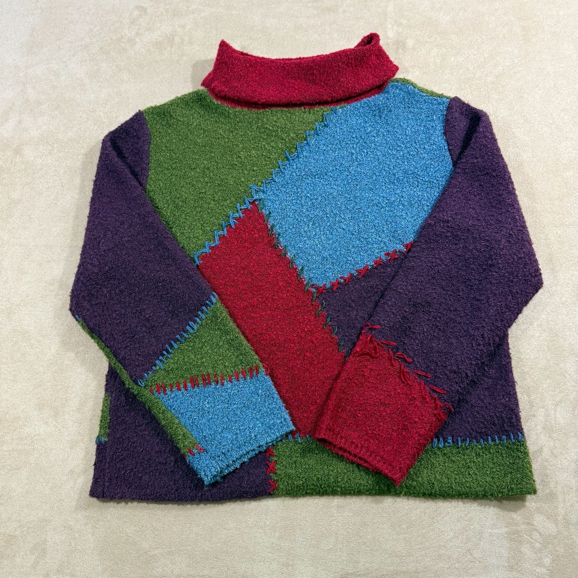 Vintage Patchwork Turtleneck Sweater M 3