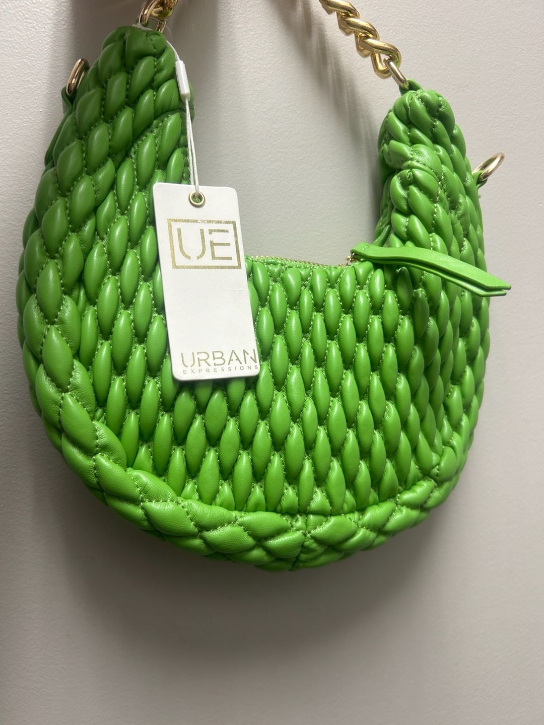 Urban Expressions Jade Handbag Lime Green Quilted Gold Chain Strap NWT 2
