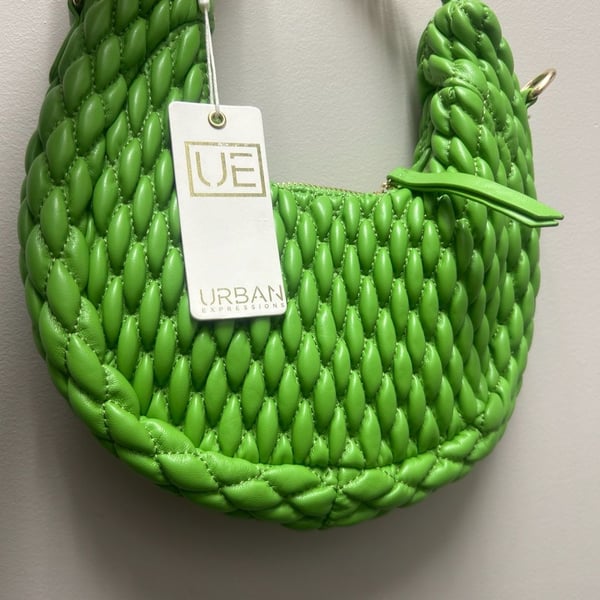 Urban Expressions Jade Handbag Lime Green Quilted Gold Chain Strap NWT