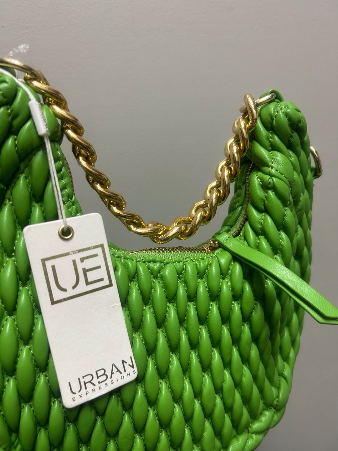 Urban Expressions Jade Handbag Lime Green Quilted Gold Chain Strap NWT 3