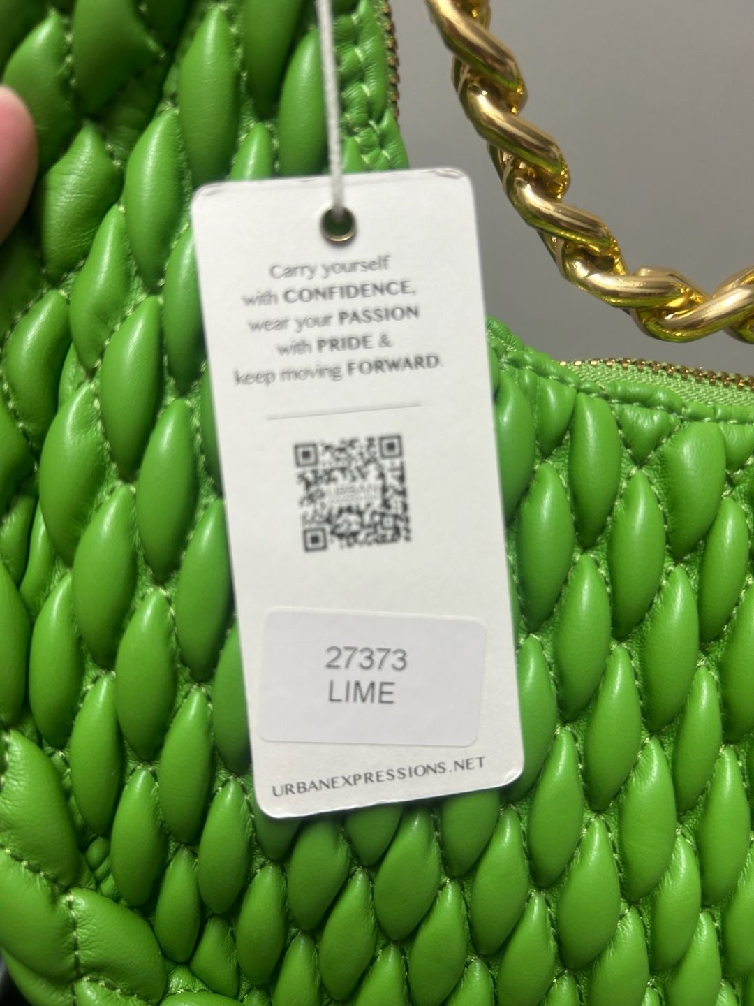 Urban Expressions Jade Handbag Lime Green Quilted Gold Chain Strap NWT 4