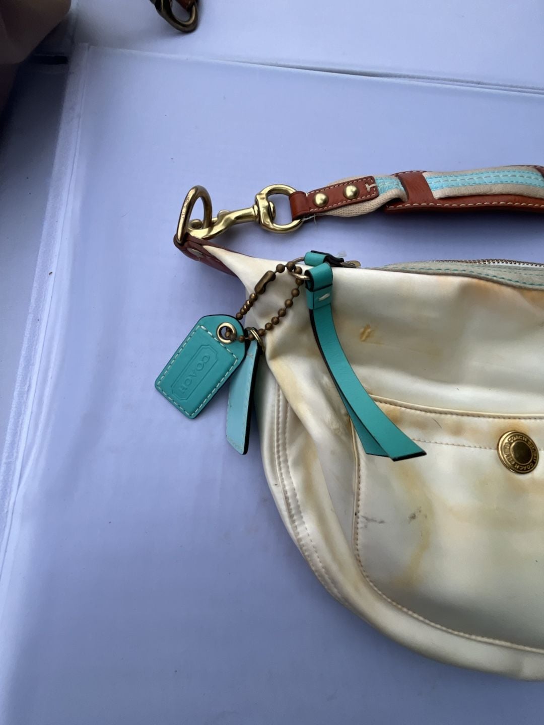 Coach Hamptons Ivory Satin Hobo Shoulder Bag NM050-116 3