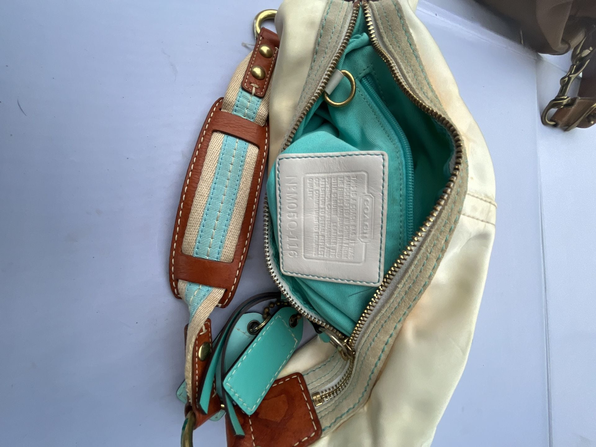 Coach Hamptons Ivory Satin Hobo Shoulder Bag NM050-116 7