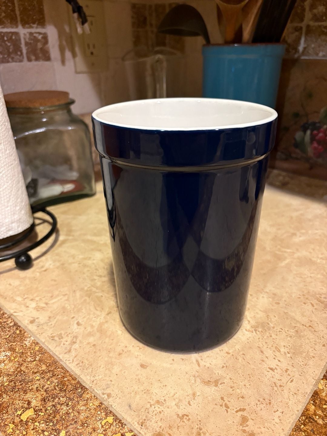 10 Strawberry Street Navy Blue Ceramic Utensil Holder / Crock 1