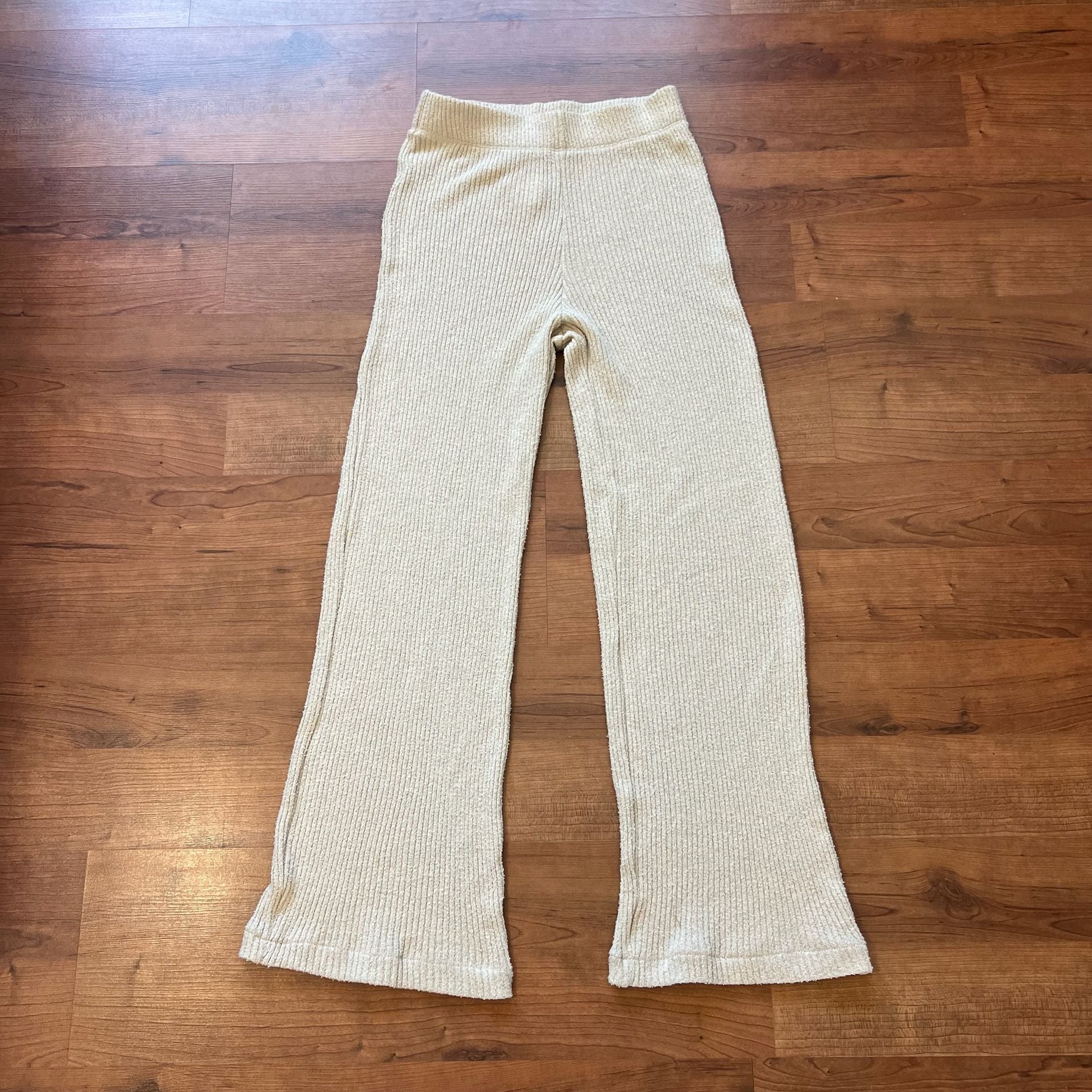 Enza Costa Ribbed Knit Pants Size XS Beige Cotton Blend Made in USA 2