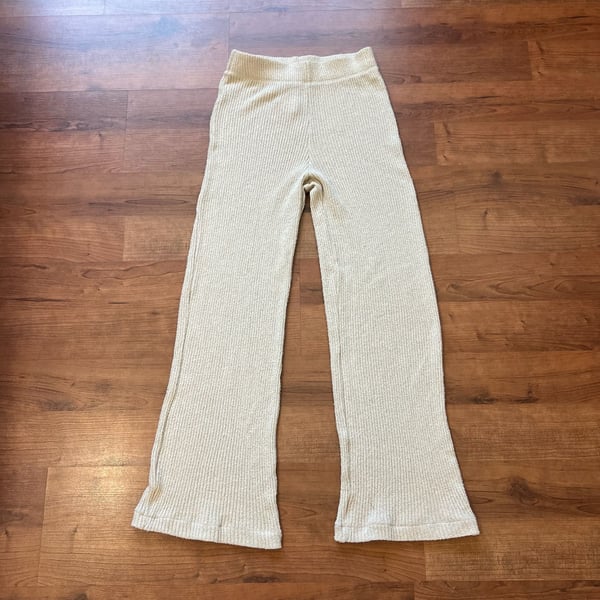 Enza Costa Ribbed Knit Pants Size XS Beige Cotton Blend Made in USA
