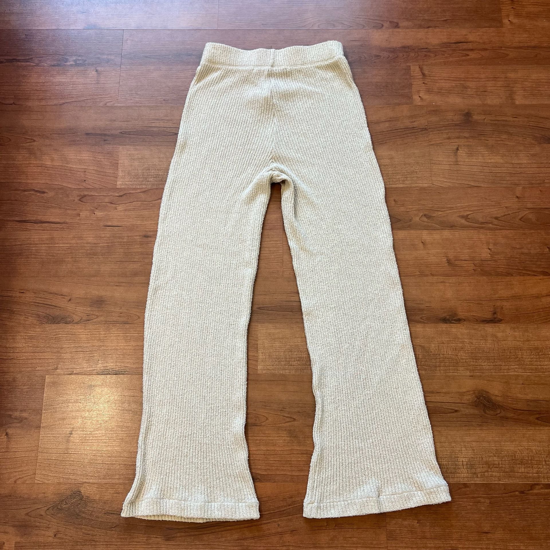 Enza Costa Ribbed Knit Pants Size XS Beige Cotton Blend Made in USA 3