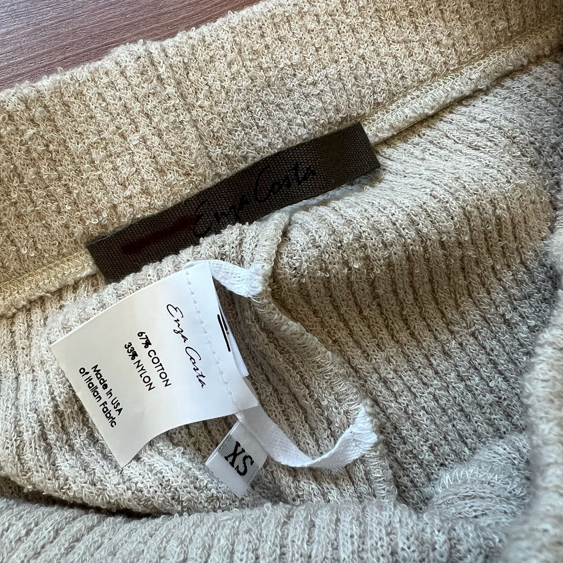 Enza Costa Ribbed Knit Pants Size XS Beige Cotton Blend Made in USA 4