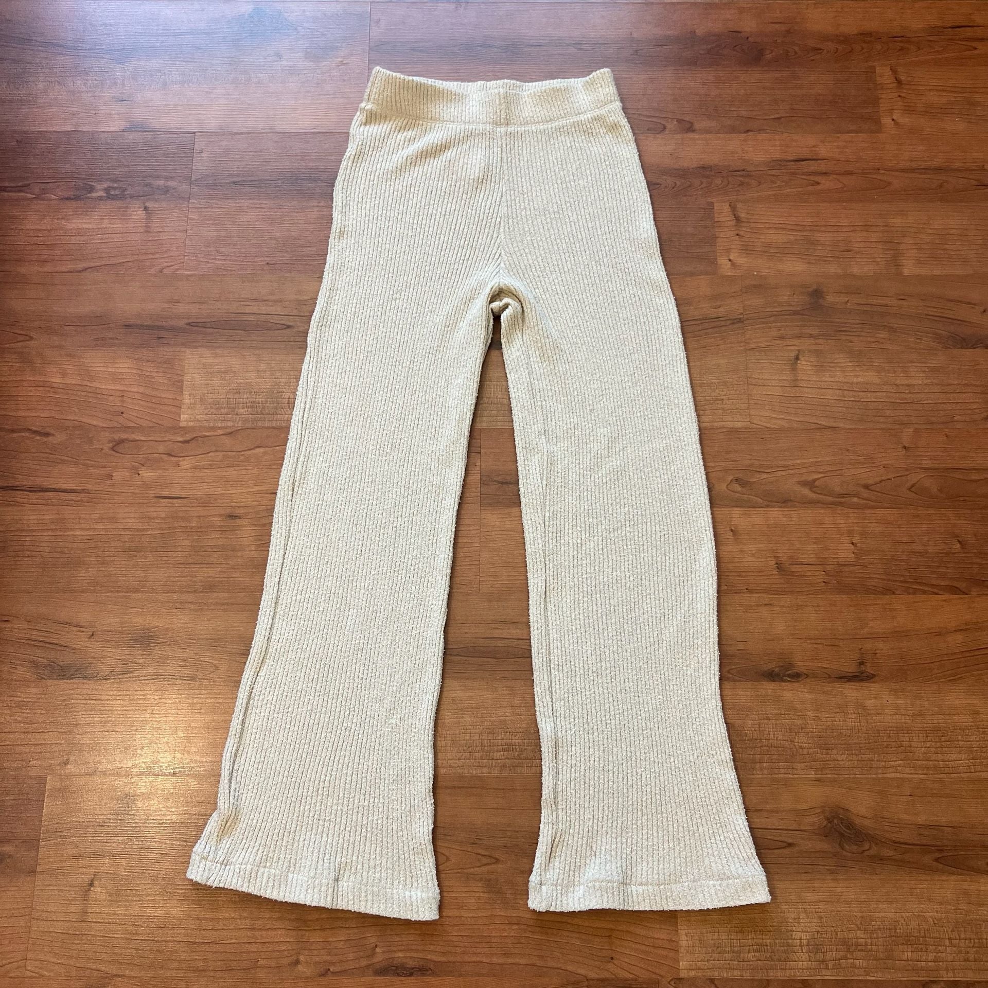 Enza Costa Ribbed Knit Pants Size XS Beige Cotton Blend Made in USA 9