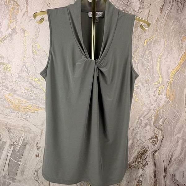 Kasper Sleeveless Knot Front Top Size M Green Twist V-Neck Blouse Workwear