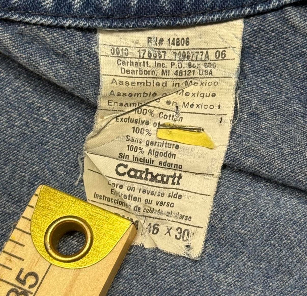 Carhartt Denim Bib Overalls Size 46x30 Blue Workwear 5