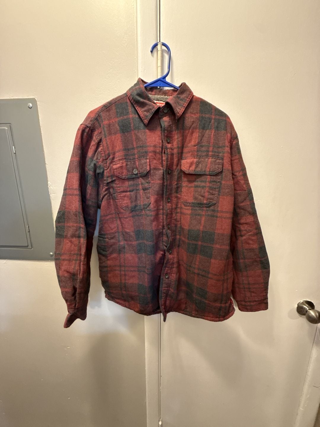 Wrangler Sherpa Lined Flannel Shirt Jacket Size M Red Plaid 2