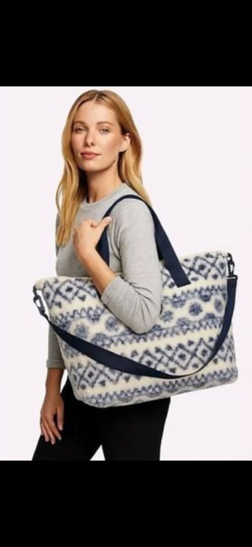 PINK Victoria's Secret Cozy Plush Weekender Bag Blue White Fair Isle 2