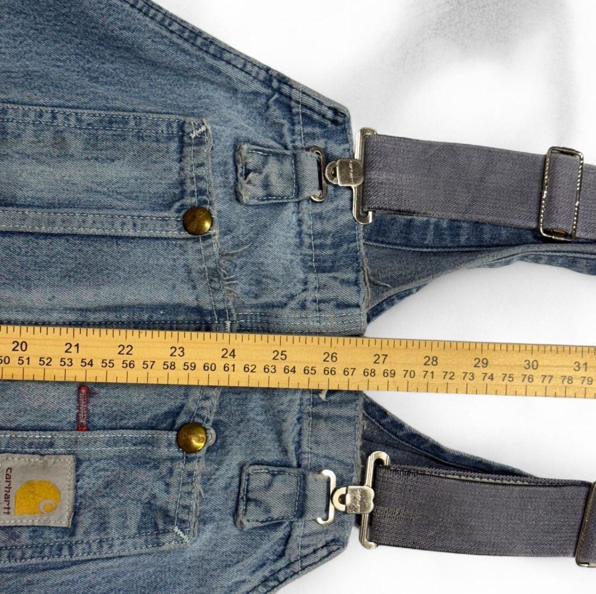 Carhartt Denim Bib Overalls Size 46x30 Blue Workwear 6