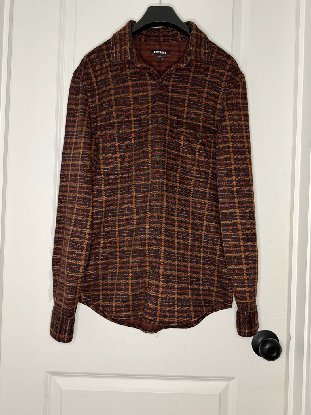 Express Plaid Long Sleeve Button Down Shirt Size S Brown Orange 2
