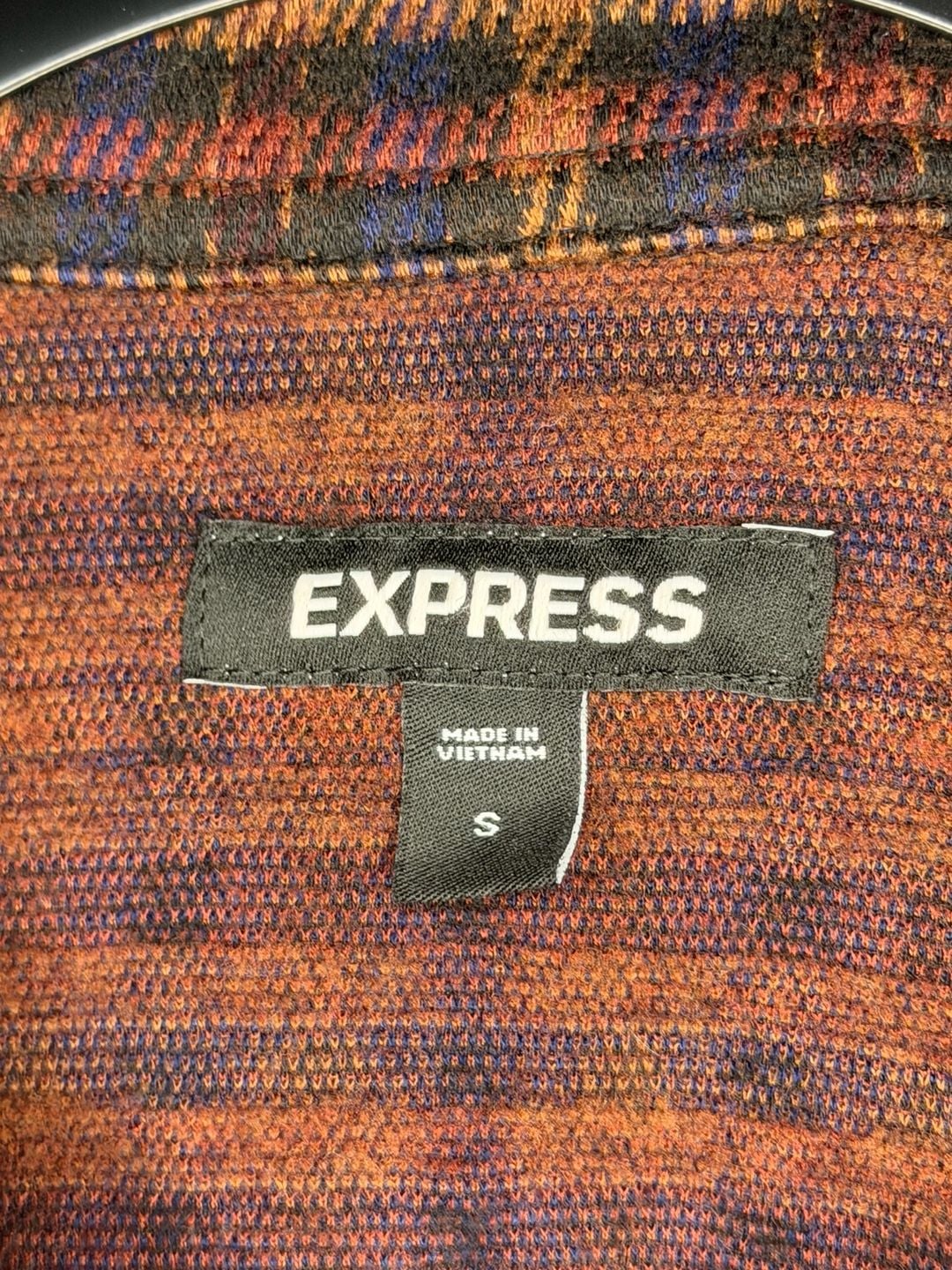 Express Plaid Long Sleeve Button Down Shirt Size S Brown Orange 4