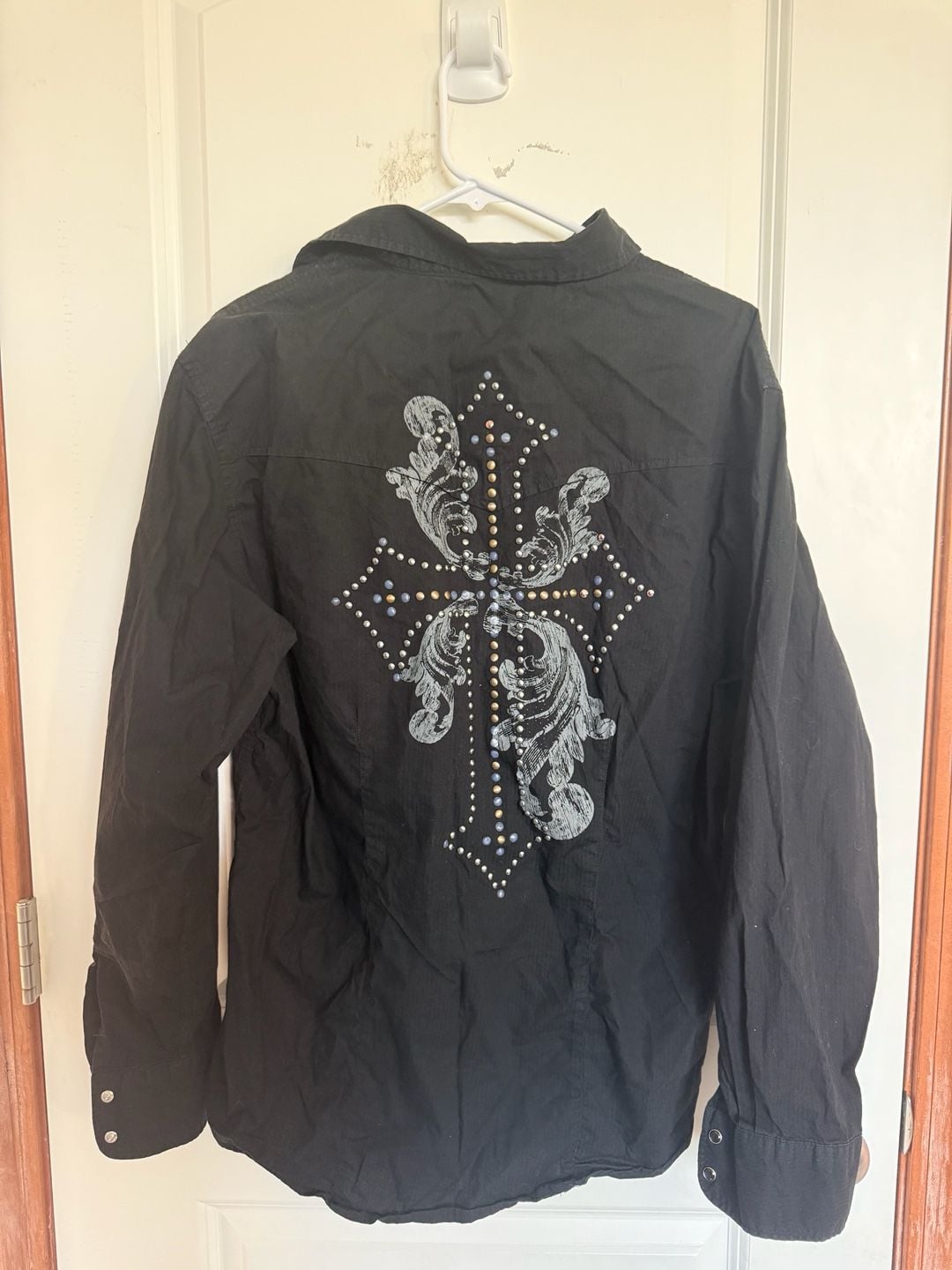 Rock 47 Western Shirt Size XL Black Cross Rhinestone Long Sleeve 2
