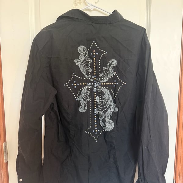 Rock 47 Western Shirt Size XL Black Cross Rhinestone Long Sleeve