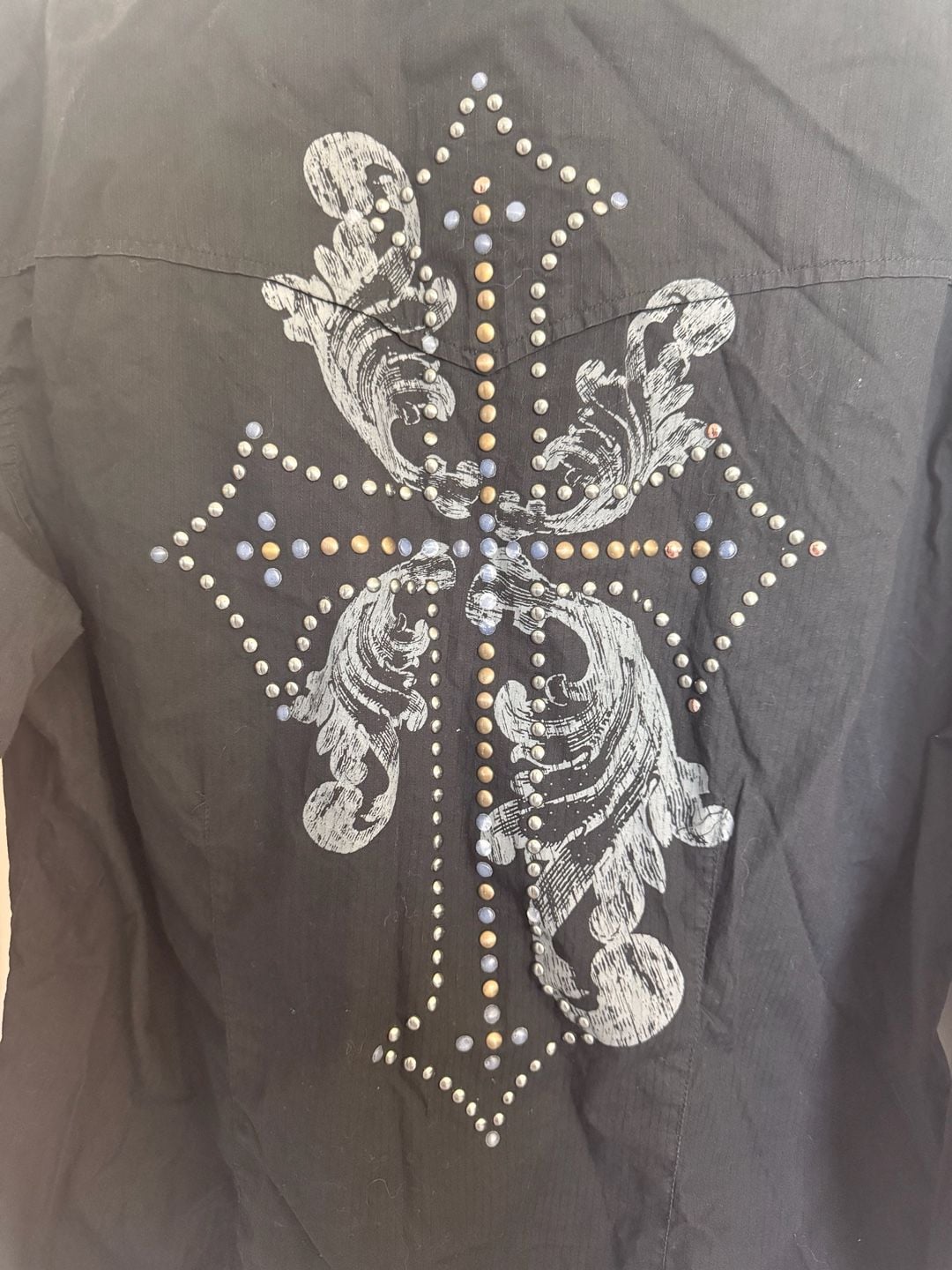 Rock 47 Western Shirt Size XL Black Cross Rhinestone Long Sleeve 3