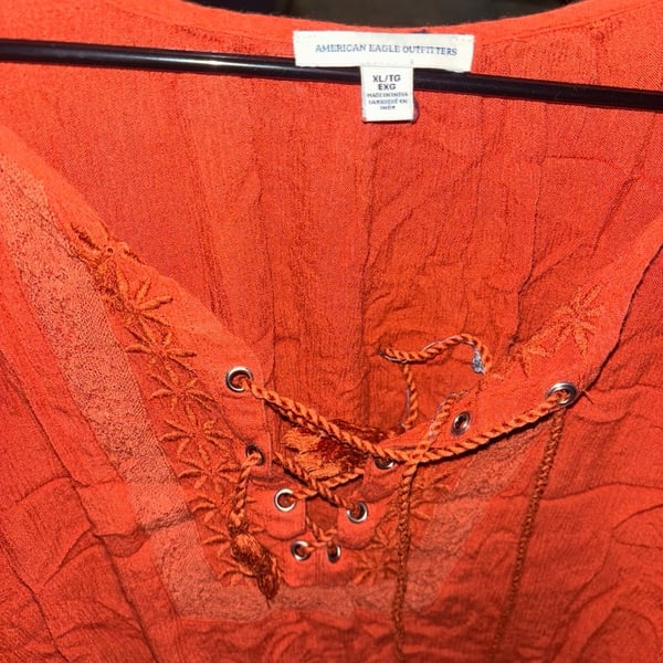 American Eagle Outfitters Lace-Up Top Size XL Orange Boho Blouse