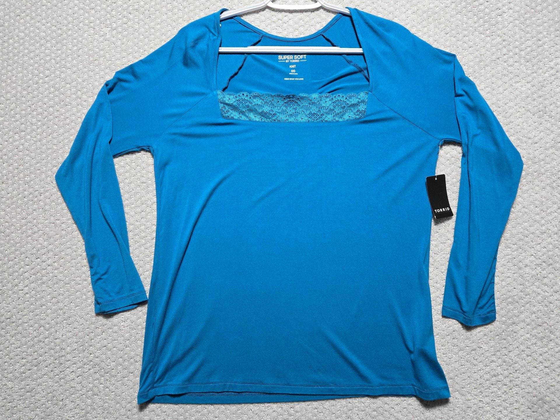 Torrid Supersoft Lace Inset Long Sleeve Top Size 00 Turkish Tile New 2